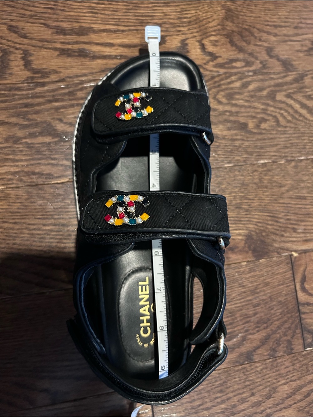 CHANEL LIKE Black Sandals with Colorful Jewel CC Accents - Picture 6 of 6
